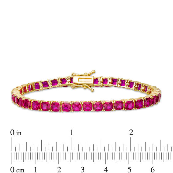 Cushion-Cut Lab-Created Ruby Tennis Bracelet in Sterling Silver with 14K Gold Plate - 7.25"