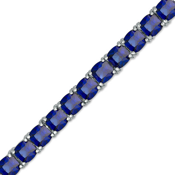 Cushion-Cut Lab-Created Blue Sapphire Tennis Bracelet in Sterling Silver - 7.25"