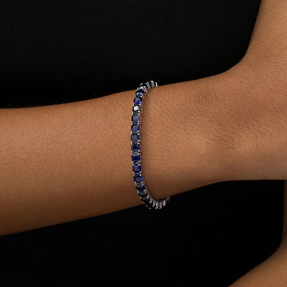 Cushion-Cut Lab-Created Blue Sapphire Tennis Bracelet in Sterling Silver - 7.25"