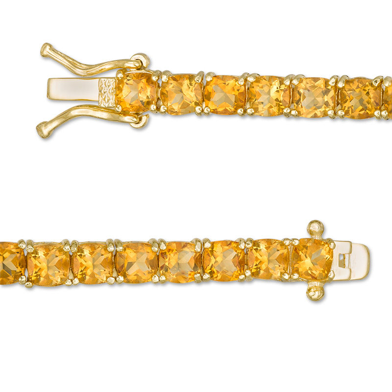 Cushion-Cut Citrine Tennis Bracelet in Sterling Silver with 14K Gold Plate - 7.25"