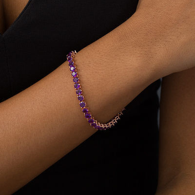 White gold finish purple amethyst twist design round cut tennis bracelet 