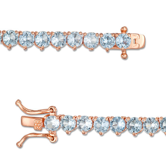 Simulated Aquamarine Tennis Bracelet in Sterling Silver with 14K Rose Gold Plate - 7.25"