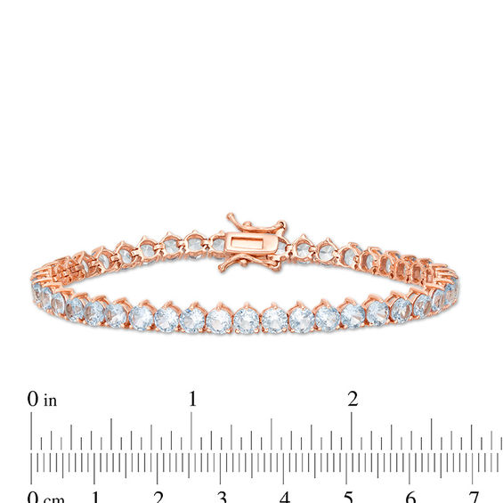 Simulated Aquamarine Tennis Bracelet in Sterling Silver with 14K Rose Gold Plate - 7.25"