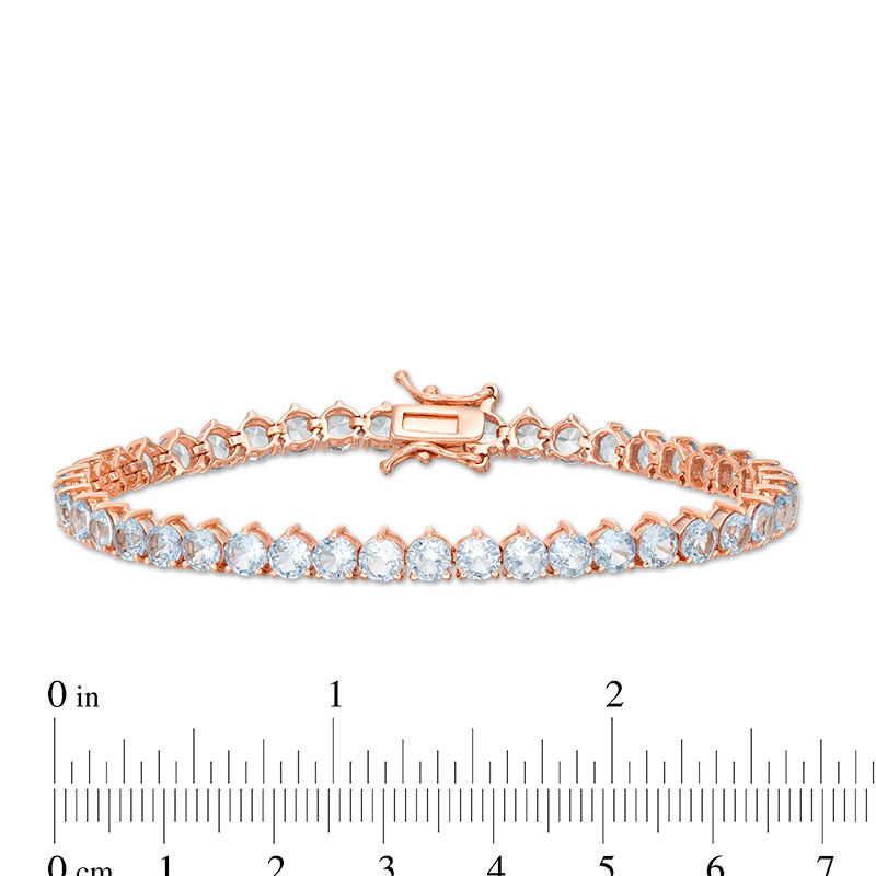 Main Image 4 of Simulated Aquamarine Tennis Bracelet in Sterling Silver with 14K Rose Gold Plate - 7.25"