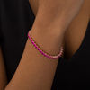 Thumbnail Image 1 of Lab-Created Ruby Tennis Bracelet in Sterling Silver with 14K Rose Gold Plate - 7.25"