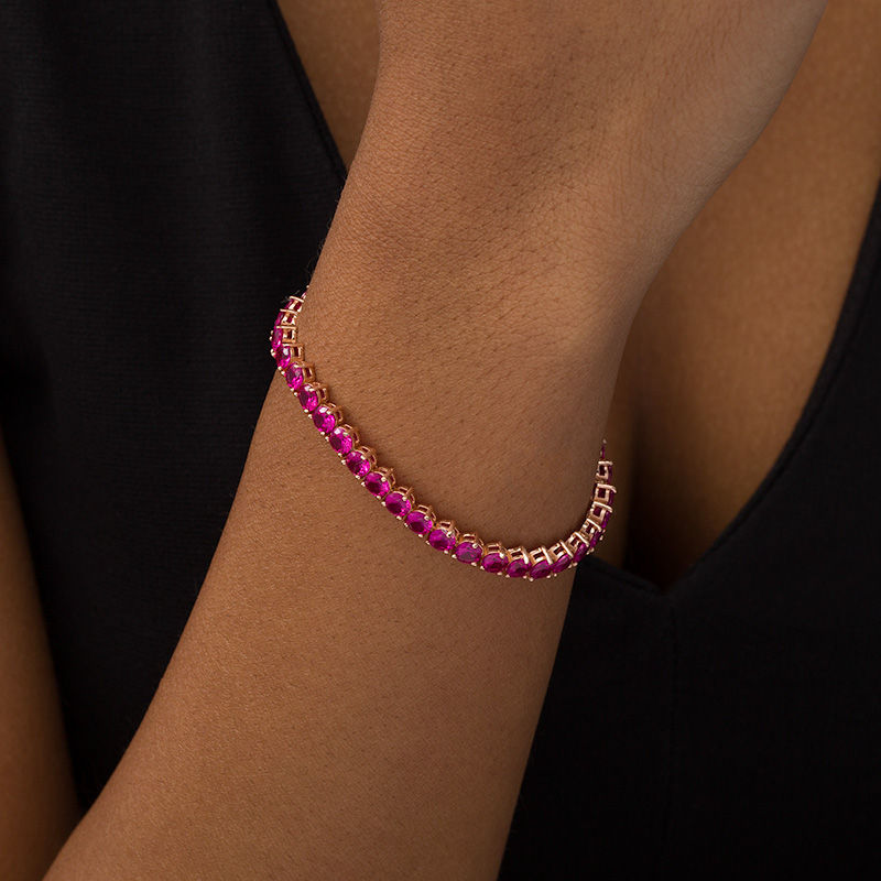 Lab-Created Ruby Tennis Bracelet in Sterling Silver with 14K Rose Gold Plate - 7.25"