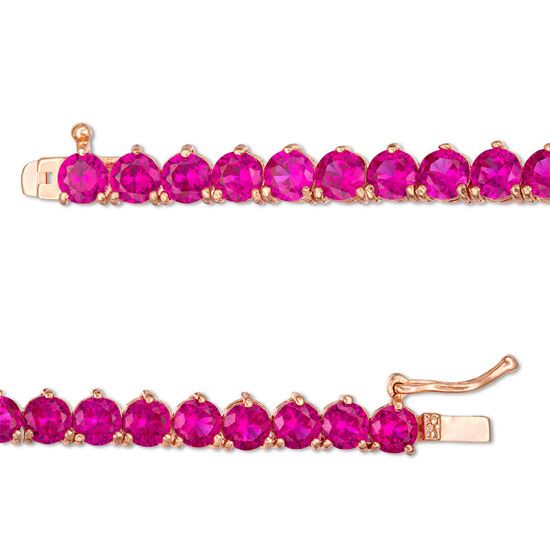 Main Image 3 of Lab-Created Ruby Tennis Bracelet in Sterling Silver with 14K Rose Gold Plate - 7.25"