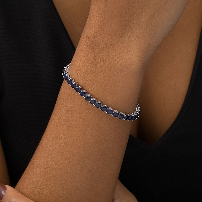 Main Image 2 of Blue Lab-Created Sapphire Tennis Bracelet in Sterling Silver - 7.25"