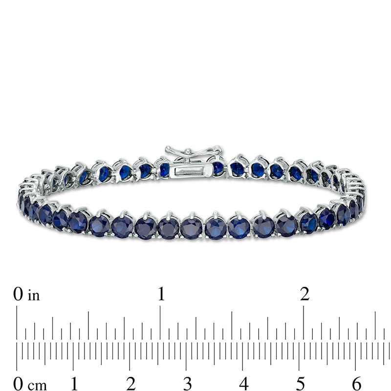 Main Image 4 of Blue Lab-Created Sapphire Tennis Bracelet in Sterling Silver - 7.25"