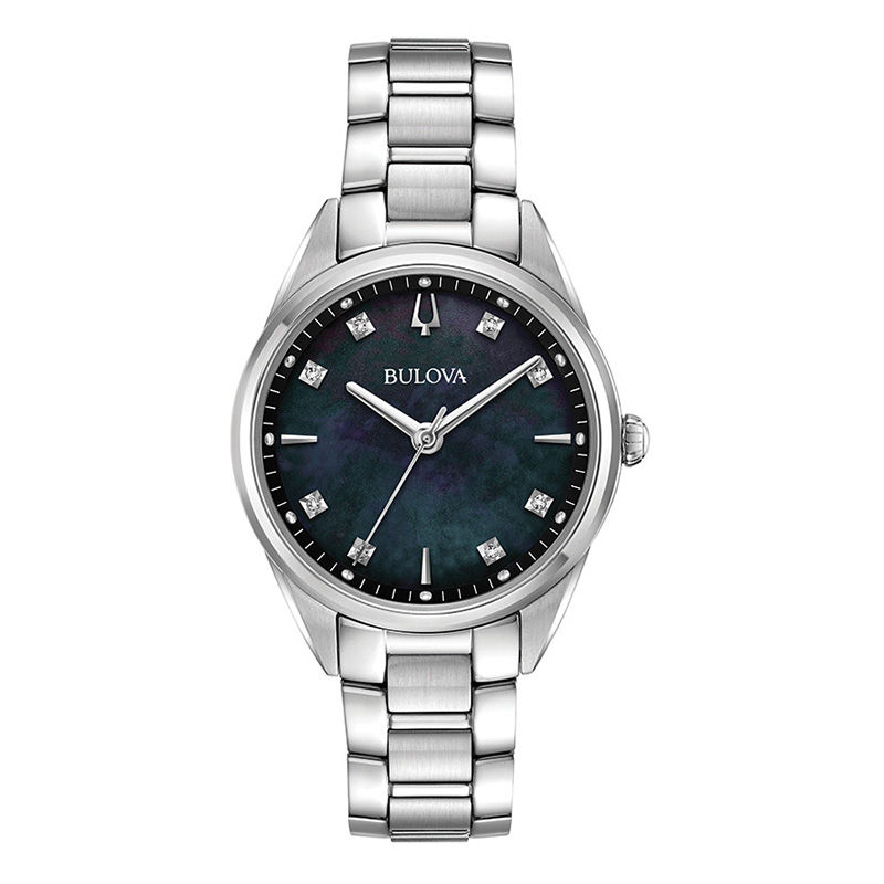 Ladies' Bulova Sutton Diamond Accent Watch with Black Mother-of-Pearl Dial (Model: 96P198)