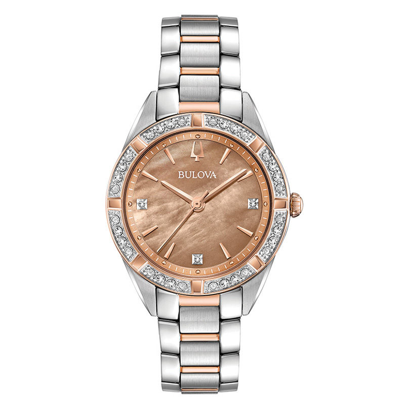 Ladies' Bulova Sutton Diamond Accent Two-Tone Watch with Brown Mother ...