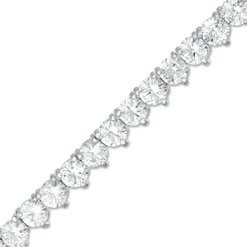 Main Image 1 of White Lab-Created Sapphire Three-Prong Tennis Bracelet in Sterling Silver - 7.25"