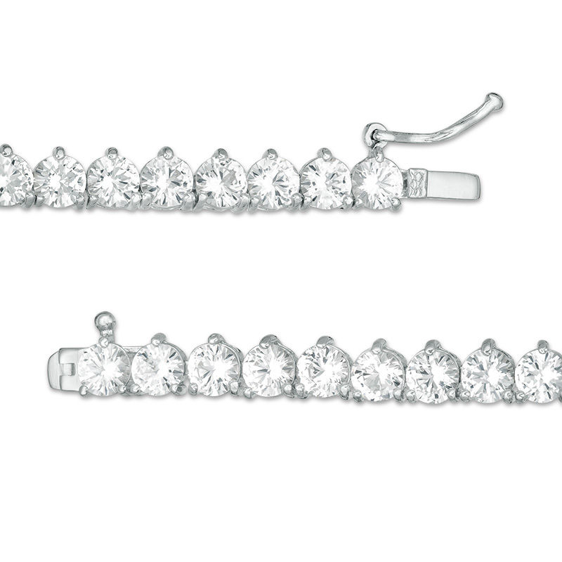 Main Image 3 of White Lab-Created Sapphire Three-Prong Tennis Bracelet in Sterling Silver - 7.25"