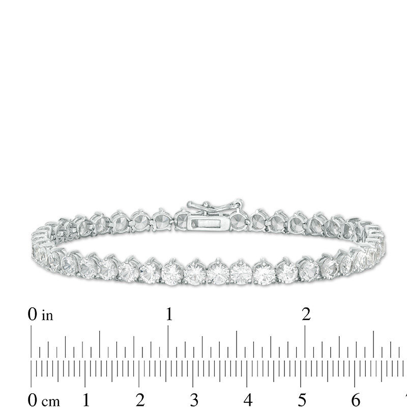 Main Image 4 of White Lab-Created Sapphire Three-Prong Tennis Bracelet in Sterling Silver - 7.25"