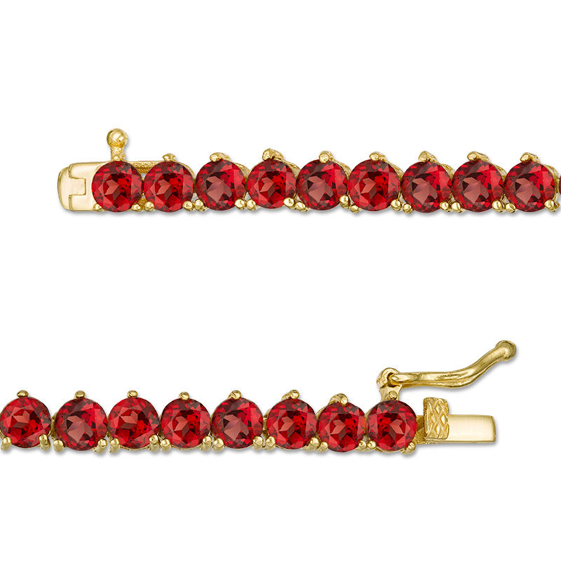 Main Image 3 of Garnet Tennis Bracelet in Sterling Silver with 14K Gold Plate - 7.25"