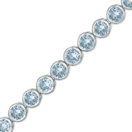 Simulated Aquamarine Bezel-Set Tennis Bracelet in Sterling Silver - 7.25"
