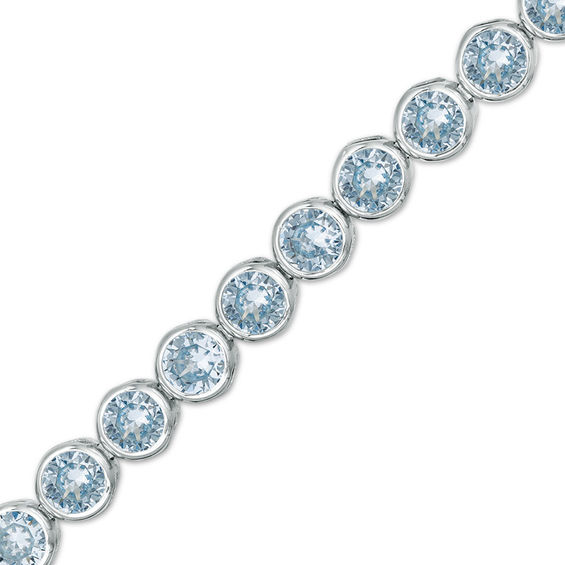 Simulated Aquamarine Bezel-Set Tennis Bracelet in Sterling Silver - 7.25"