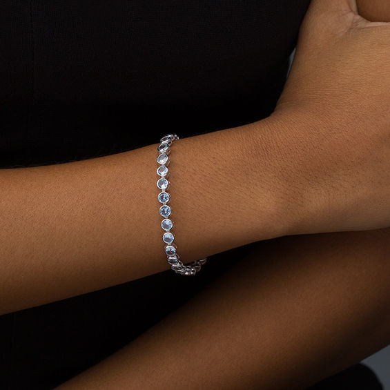 Simulated Aquamarine Bezel-Set Tennis Bracelet in Sterling Silver - 7.25"