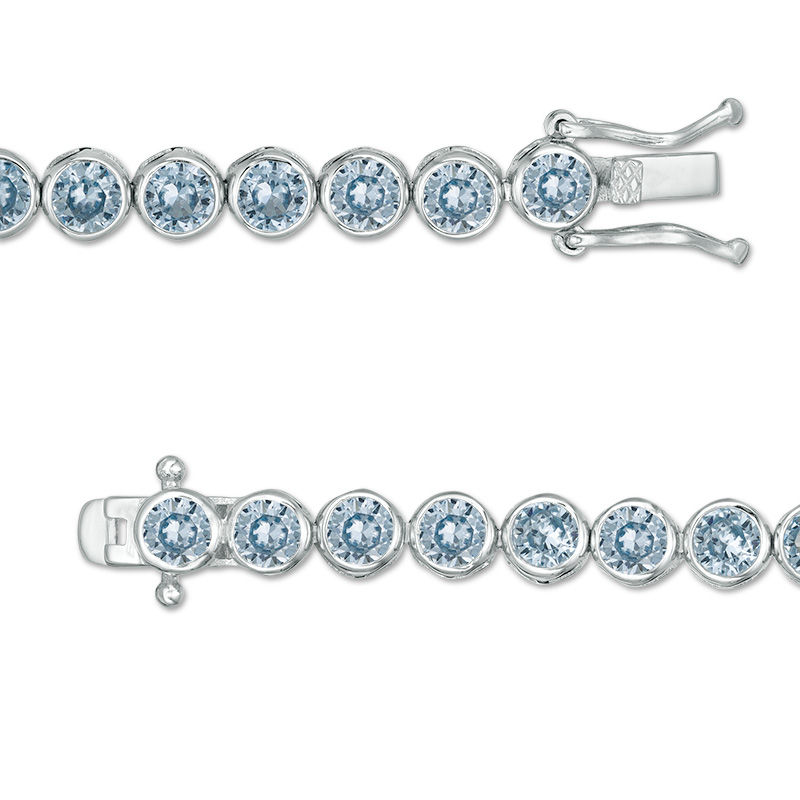 Main Image 3 of Simulated Aquamarine Bezel-Set Tennis Bracelet in Sterling Silver - 7.25"