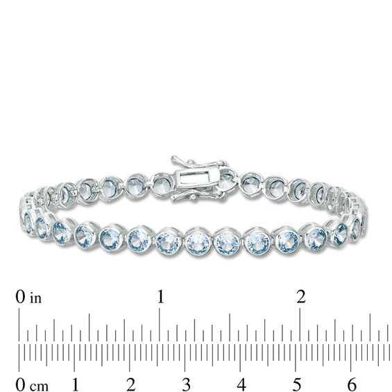 Simulated Aquamarine Bezel-Set Tennis Bracelet in Sterling Silver - 7.25"