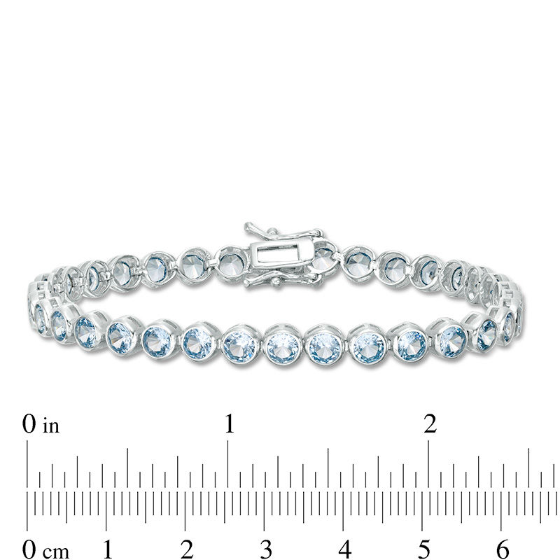 Main Image 4 of Simulated Aquamarine Bezel-Set Tennis Bracelet in Sterling Silver - 7.25"