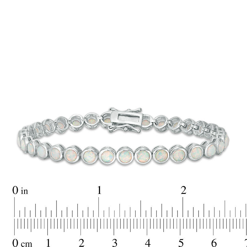 Main Image 4 of Lab-Created Opal Bezel-Set Tennis Bracelet in Sterling Silver - 7.25"