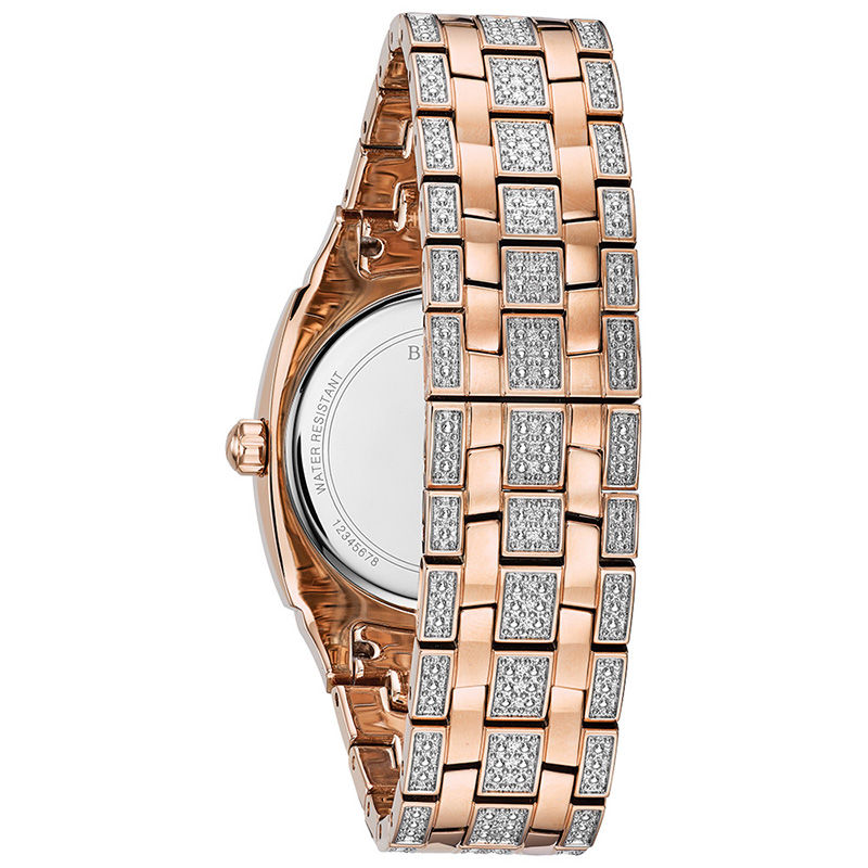 Men's Bulova Phantom Crystal Accent Rose-Tone Watch with Square Silver-Tone Dial (Model: 98B324)