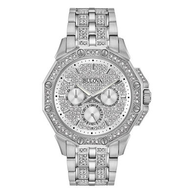Men s Bulova Octava Crystal Accent Watch with Silver Tone Dial
