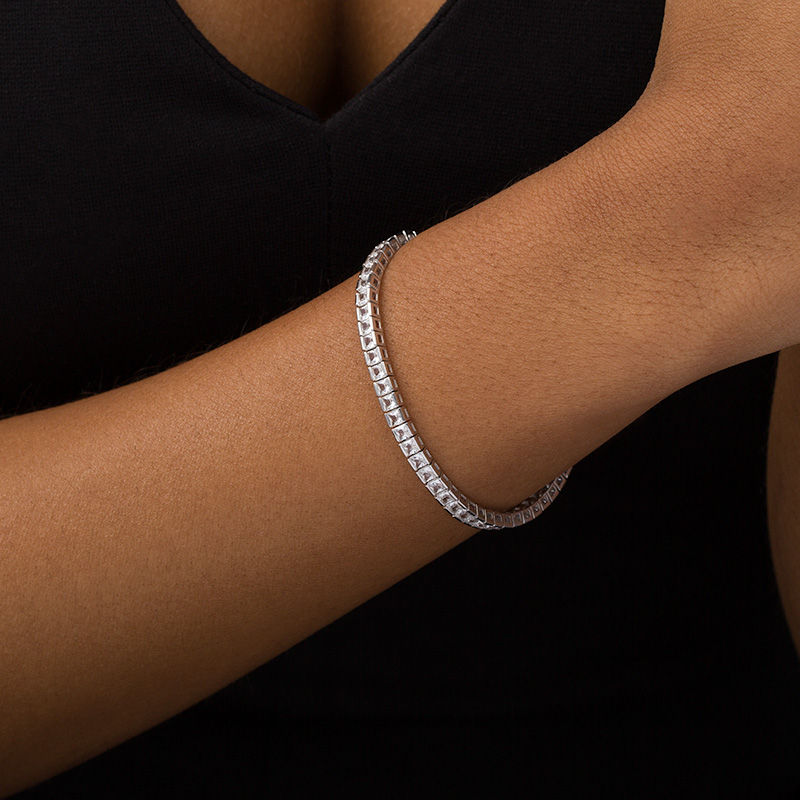 Princess-Cut Lab-Created White Sapphire Channel-Set Tennis Bracelet in Sterling Silver - 7.25"