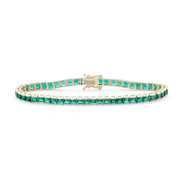 Princess-Cut Lab-Created Emerald Channel-Set Tennis Bracelet in Sterling Silver with 14K Gold Plate - 7.25&quot;