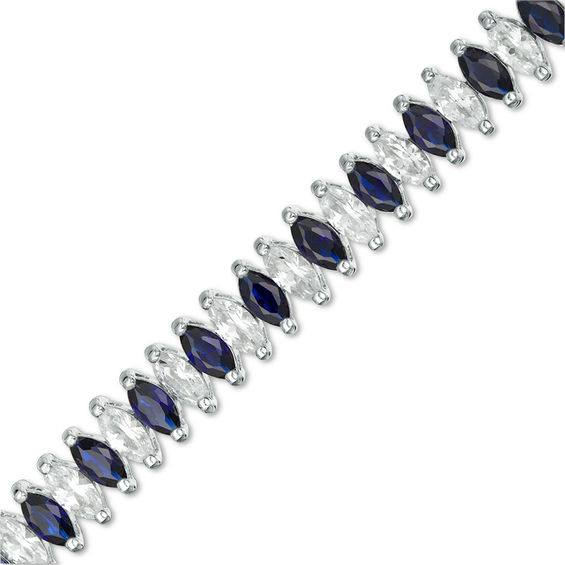 Marquise Lab-Created Blue and White Sapphire Alternating Tennis Bracelet in Sterling Silver - 7.25"