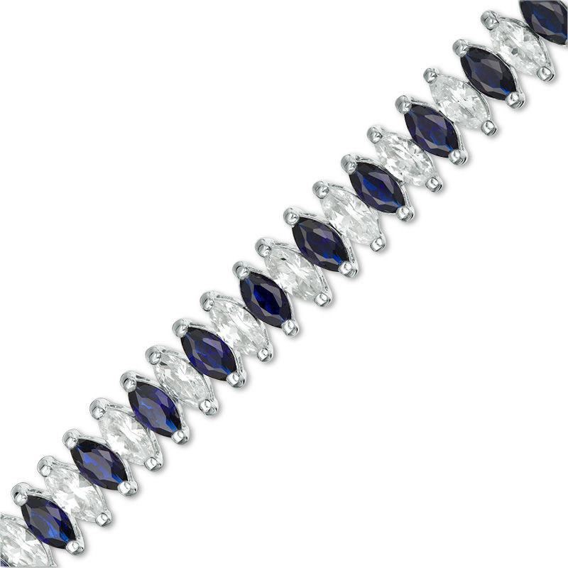 Main Image 1 of Marquise Lab-Created Blue and White Sapphire Alternating Tennis Bracelet in Sterling Silver - 7.25"