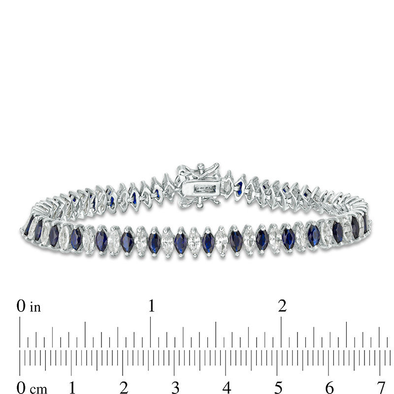 Main Image 4 of Marquise Lab-Created Blue and White Sapphire Alternating Tennis Bracelet in Sterling Silver - 7.25"