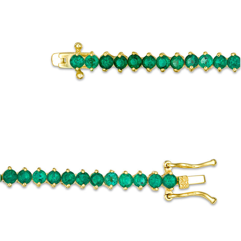 LabCreated Emerald Tennis Bracelet in Sterling Silver with 14K Gold