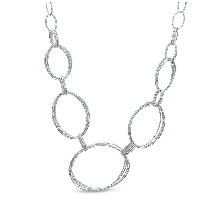 Main Image 1 of Graduated Diamond-Cut Interlocking Ellipses Necklace in Sterling Silver - 20"