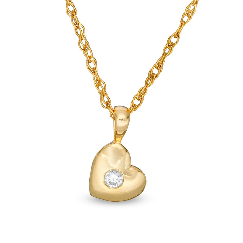 Main Image 1 of Diamond Accent Solitaire Tilted Heart Pendant in 10K Gold