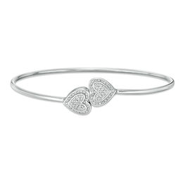 1/10 CT. T.W. Diamond Double Sideways Heart Flex Bangle in Sterling Silver