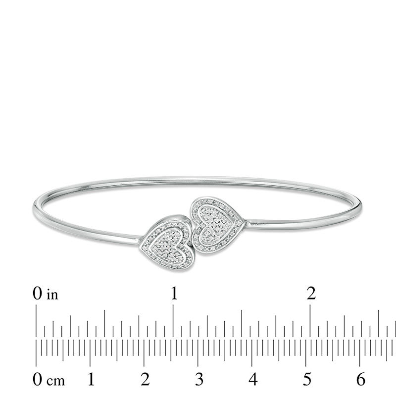 Main Image 2 of 1/10 CT. T.W. Diamond Double Sideways Heart Flex Bangle in Sterling Silver