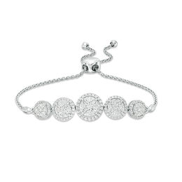 1 CT. T.W. Composite Diamond Five Stone Bolo Bracelet in 10K White Gold - 9.6&quot;