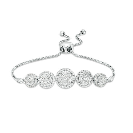 1 CT. T.w. Composite Diamond Five Stone Bolo Bracelet in 10K White Gold - 9.6"