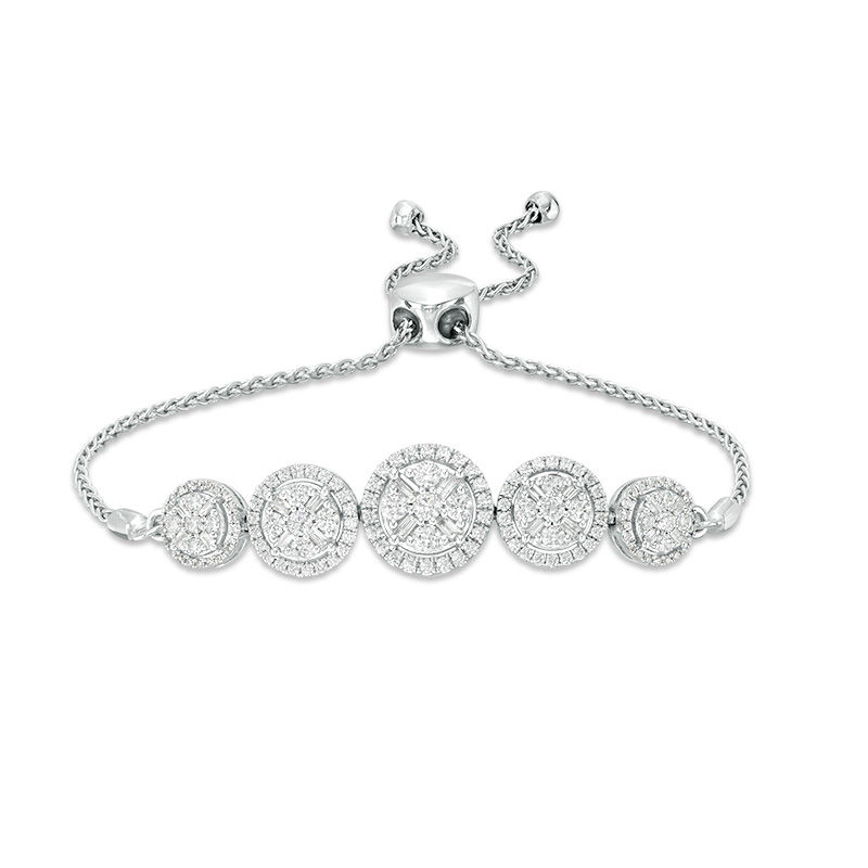 1 CT. T.W. Composite Diamond Five Stone Bolo Bracelet in 10K White Gold - 9.6"