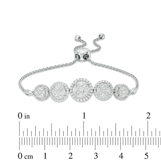 1 CT. T.w. Composite Diamond Five Stone Bolo Bracelet in 10K White Gold - 9.6"