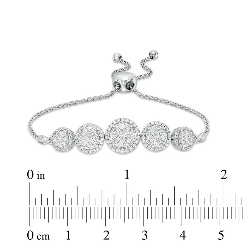 1 CT. T.W. Composite Diamond Five Stone Bolo Bracelet in 10K White Gold - 9.6"