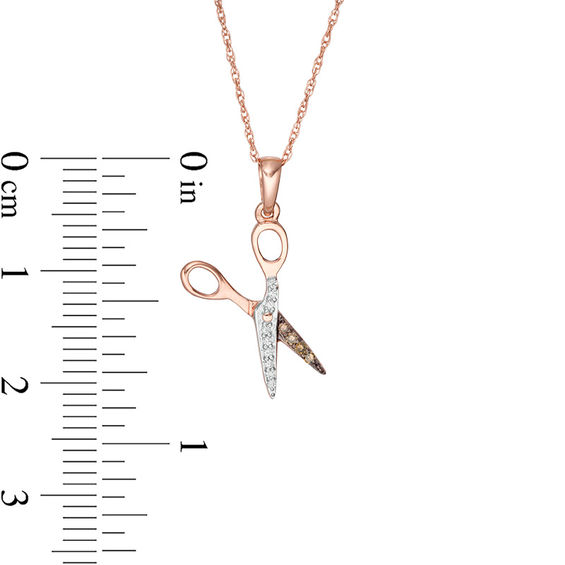 1/20 CT. T.w. Champagne and White Diamond Scissors Pendant in 10K Rose Gold