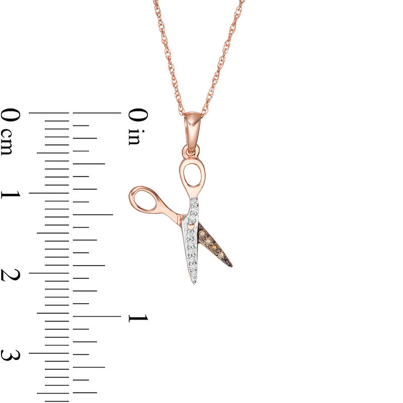 Main Image 2 of 1/20 CT. T.W. Champagne and White Diamond Scissors Pendant in 10K Rose Gold