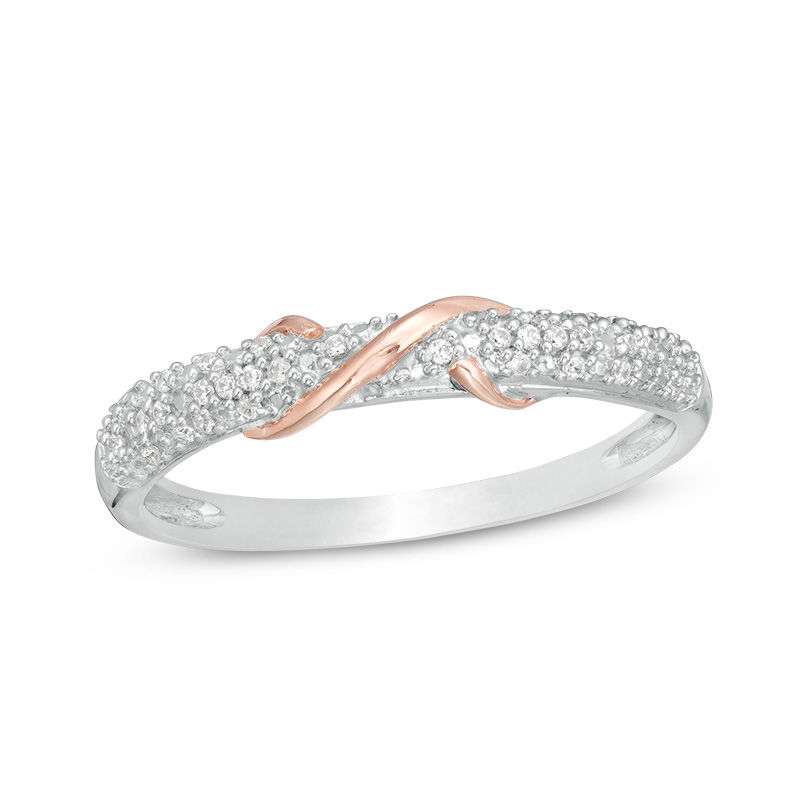 Main Image 1 of 1/10 CT. T.W. Diamond "S" Overlay Ring in Sterling Silver and 10K Rose Gold