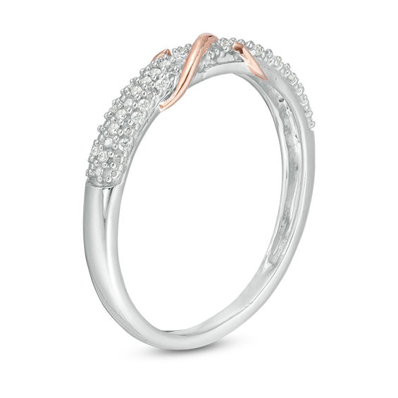1/10 CT. T.w. Diamond "S" Overlay Ring in Sterling Silver and 10K Rose Gold