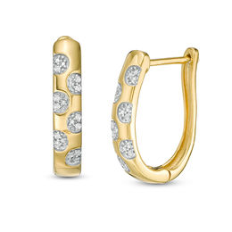 Diamond Accent Polka Dot Oval Hoop Earrings in 10K Gold
