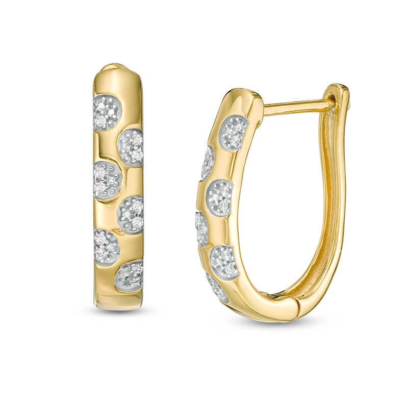 Main Image 1 of Diamond Accent Polka Dot Oval Hoop Earrings in 10K Gold
