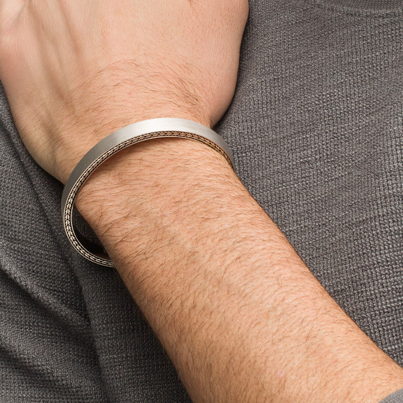 Main Image 2 of Multi-Finish Etched Arrow Edge Cuff in Sterling Silver - 8.5"